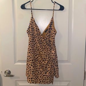 Leopard wrap tie romper
